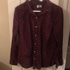 Old Navy Maroon Polka Dot Button Down